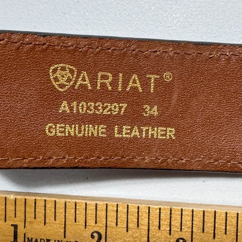 Unbranded Western Belt Unisex Brown Excellent Tooled Leather Woven Studs Concho